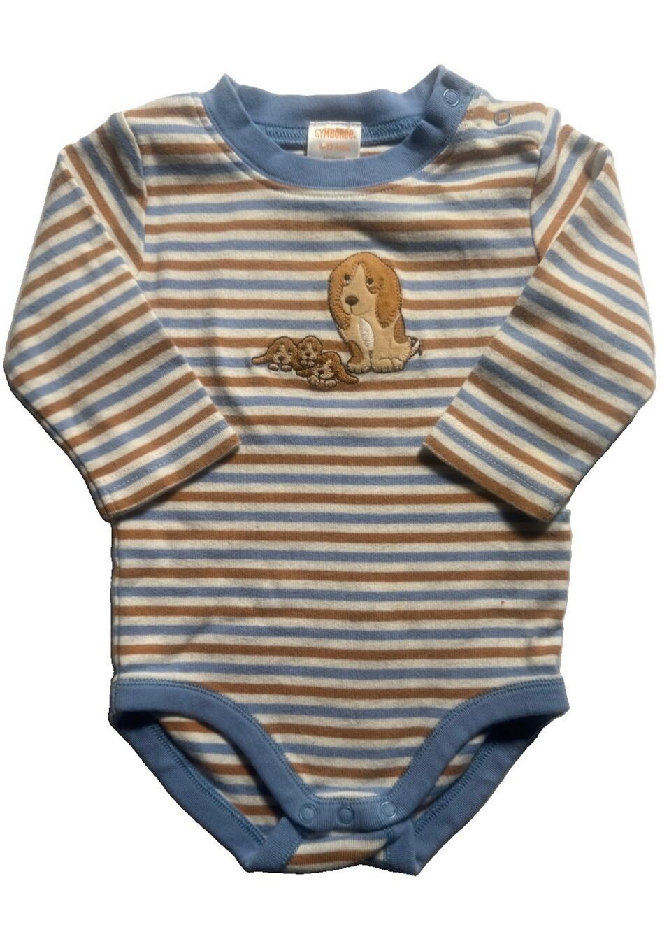 Vintage 2006 Gymboree Baby Boy 6-12M Striped Puppy Dog Bodysuit Cotton